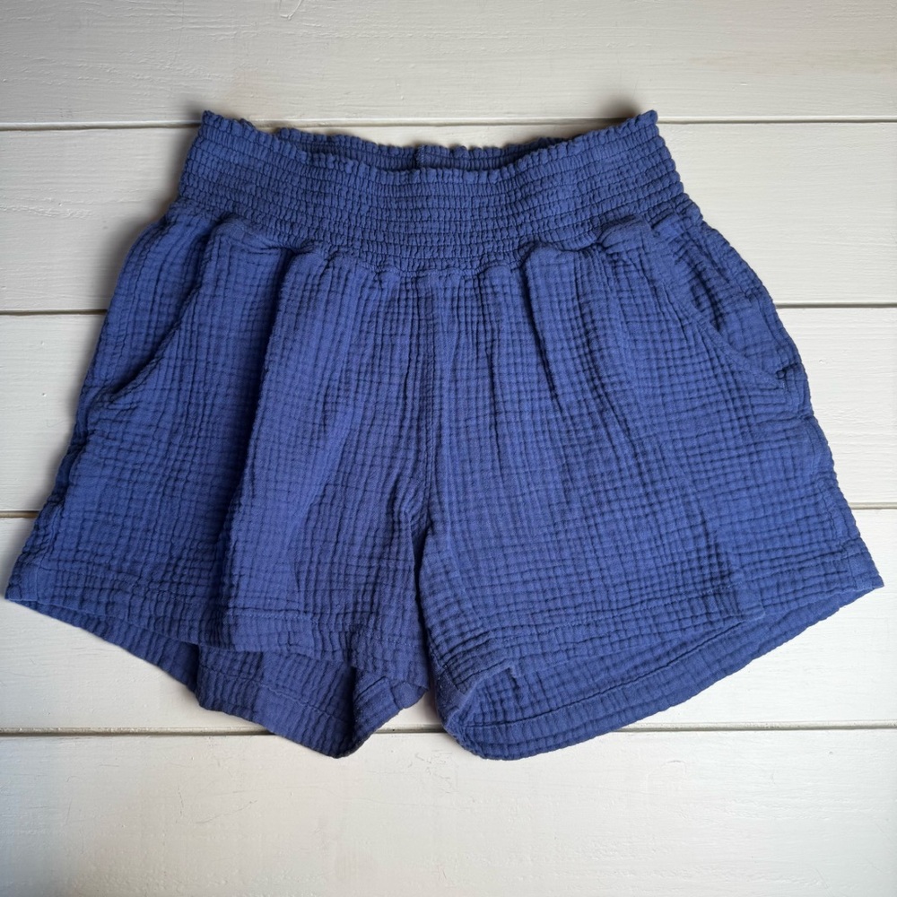 100% Cotton Muslin Women's Blue High-Waist Comfort Shorts